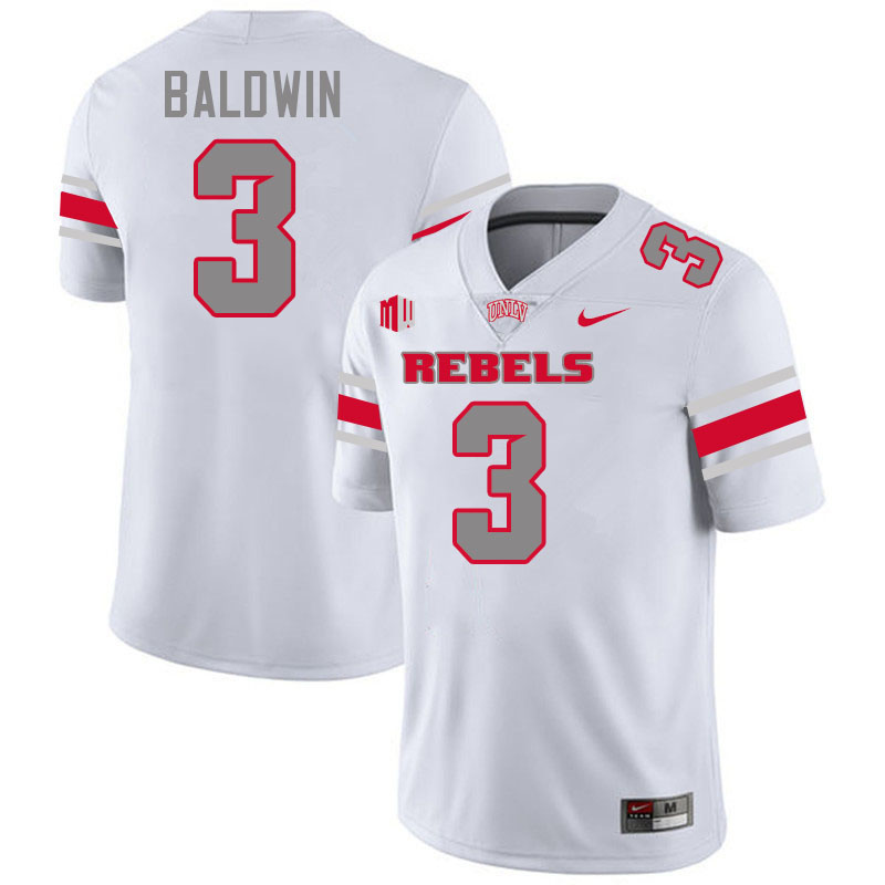UNLV Rebels #3 Johnathan Baldwin College Football Jerseys,Uniforms-White